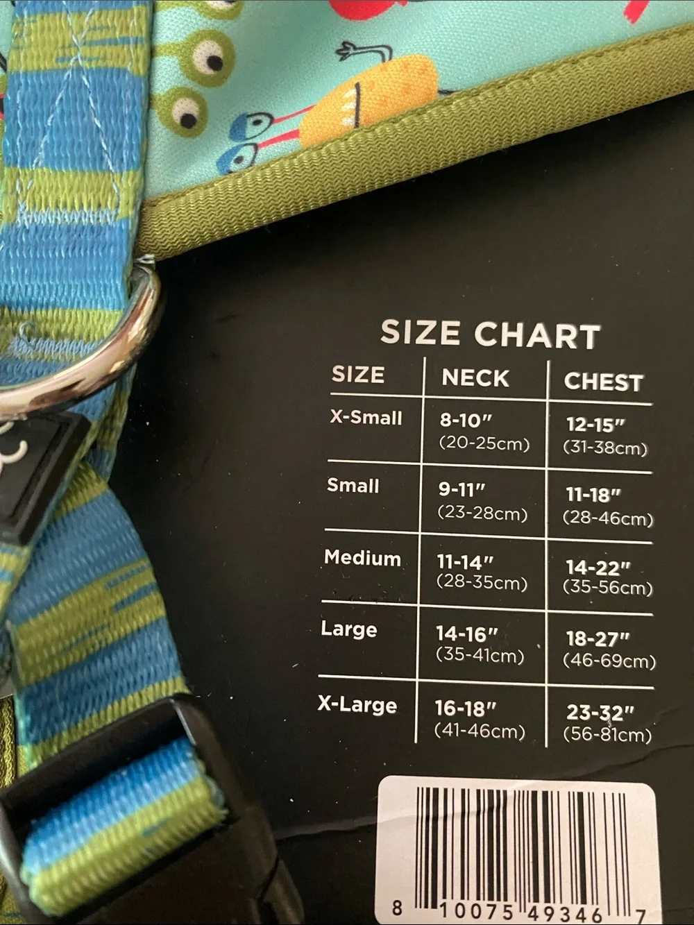 Reversible Dog Harness - Teal with Monster Print (M)